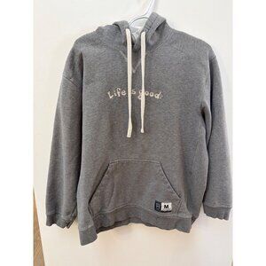 Life Is Good Gray Pullover Hoodie Sweatshirt M Cotton/Polyester Blend For Casual